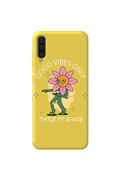Other Samsung A70 Good Vibes Only Yellow Colored Silicone TPU Θήκη