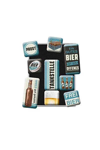 Nostalgic Art Nostalgic-Art Retro buzdolabı mıknatısları, 9 adet, bira benzin...
