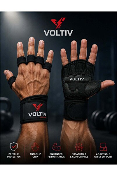 VOLTIV قفازات رياضية مع أربطة دعم للمعصم بطول 40 سم - قفازات لرفع الأثقال وال...