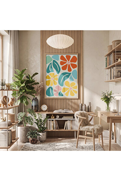 KOLAJTASARIM Model floral vesel, tablou înrămat din lemn natural, decorație b...