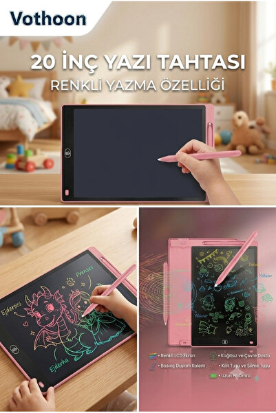 Vothoon 20 Inc Renkli Lcd Grafik Dijital Kalemli Çizim Tableti Yazı Tahta Not Yazma Eğitim Tableti