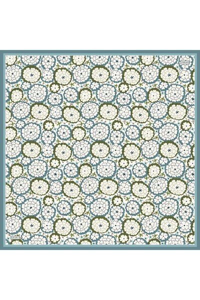Levidor Turquoise Daisy Pattern Twill Silk Scarf