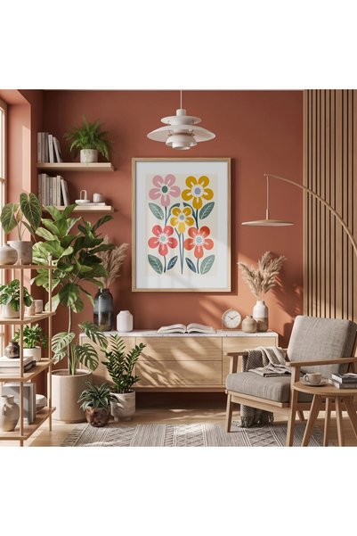 KOLAJTASARIM Single Natural Wood Framed Painting — Vibrant Colorful Abstract ...
