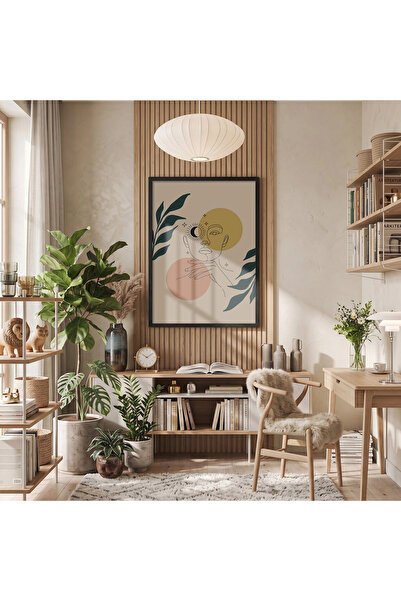 KOLAJTASARIM Tablou minimalist Moon Sun pentru femei, cu ramă din lemn negru,...