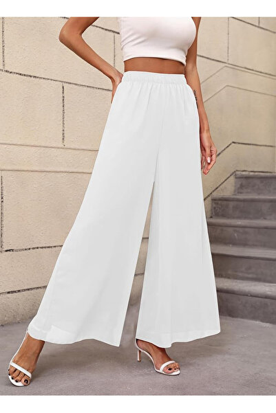OEM Pantaloni dama, largi, voal, alb, XS