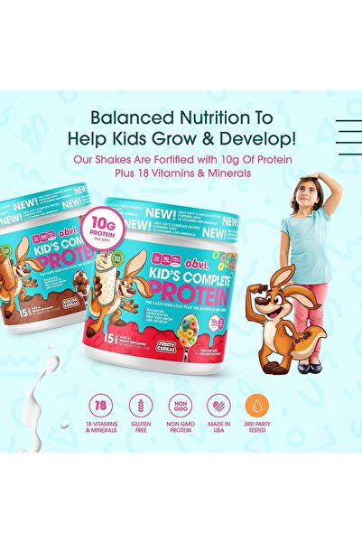 Obvi Kid's Complete Protein, High Protein, Gluten Free, Non GMO, 18 Vitamins ...