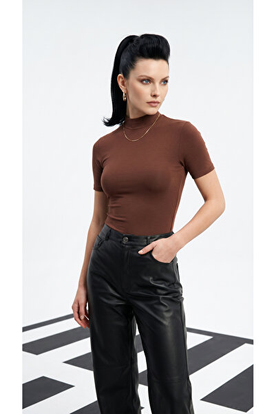 Albak Women's 100% Cotton Turtleneck Short Sleeve Bodysuit