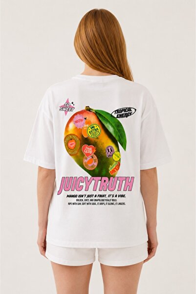 CrepTekstil Crep Women's Front and Back Mango Printed Oversize T-Shirt 100% C...