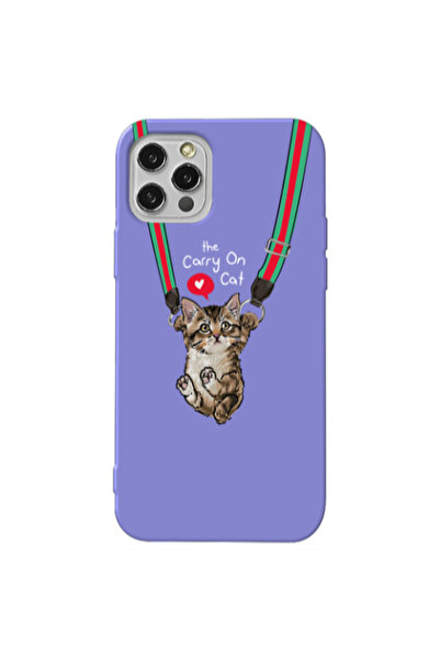 Other Apple iPhone 12 Pro Max Swinging cat Purple Colored Silicone TPU Θήκη