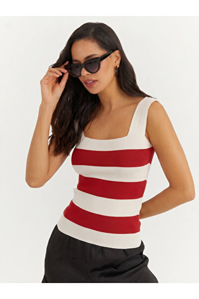 BY ARDELION Square Neck Striped Knitwear Athlete Women's Slim Fit Stylish Kni...