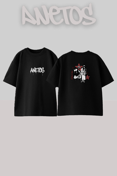 Anetos Μπλουζάκι Billie Eilish_44 με τυπωμένο σχέδιο, Unisex, Oversize, Μαύρο