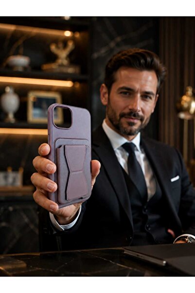 Case I PHONE 13 I PHONE 14 Uyumlu Kahverengi Premium Deri Kartlıklı Telefon K...