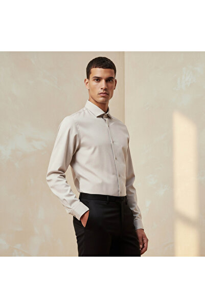 FAV Men Slim Fit Collared Textured Long Sleeve Shirt