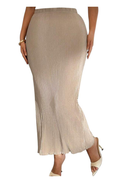 OEM Fusta lunga, eleganta, plisata, elastica, crem, 3XL