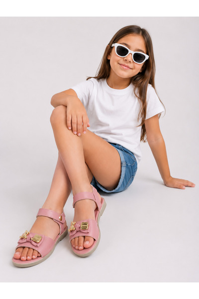 Trendline Daye Girl's Comfortable Sole Velcro Sandals with Salmon Teddy Bear ...