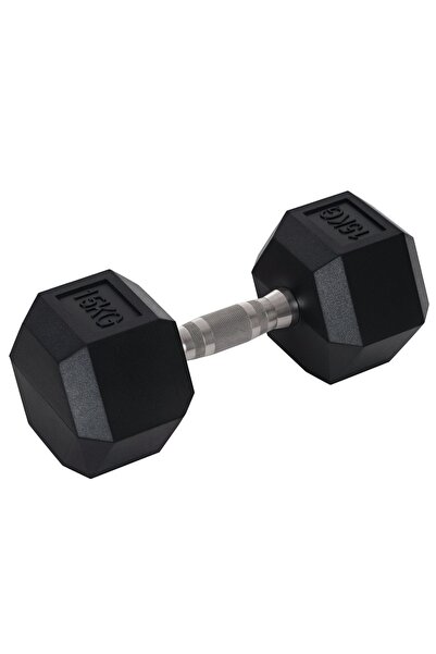OEM Ganteră hexagonală 15 kg Re-Bloom, oțel/cauciuc, mâner anti-alunecare, negru