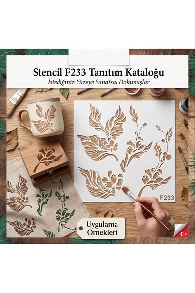 STENCİLTASARIM Stencil Tasarım F233 Kahve Çekirdeği- Dekoratif Duvar, Eşya, F...