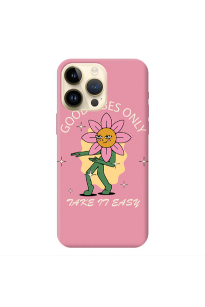 Other Apple iPhone 13 Pro Max Good Vibes Only Pink Colored Silicone TPU Θήκη