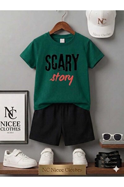 NC Nicee Clothes Summer Children's T-Shirt Shorts Unisex (Scary Store Printed)