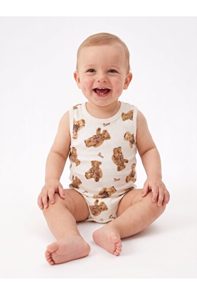 Kids Kingdom Cotton Teddy Bear Patterned Baby Boy Bodysuit