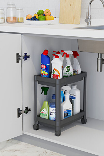 Omaş Household Product Maja 2 Katlı Tekerlekli Düzenleyici Raf Beyaz,Siyah,Gr...