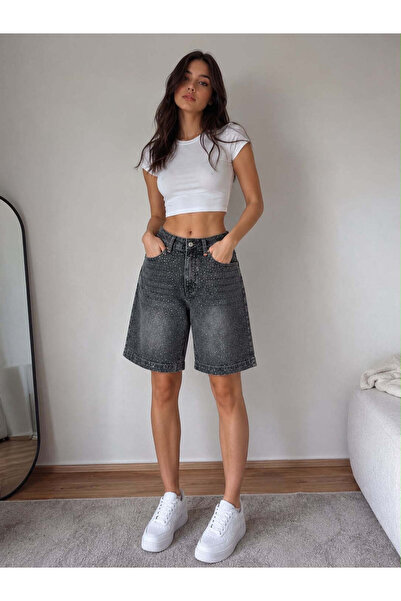 Demhana Boutique Pantaloni scurți din denim gri