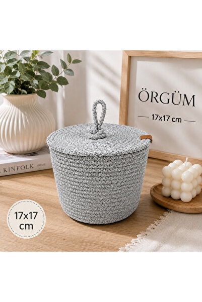 ÖRGÜM Sepet 17x17 Cm Hasır Görünümlü El İşi Kapaklı Organizer