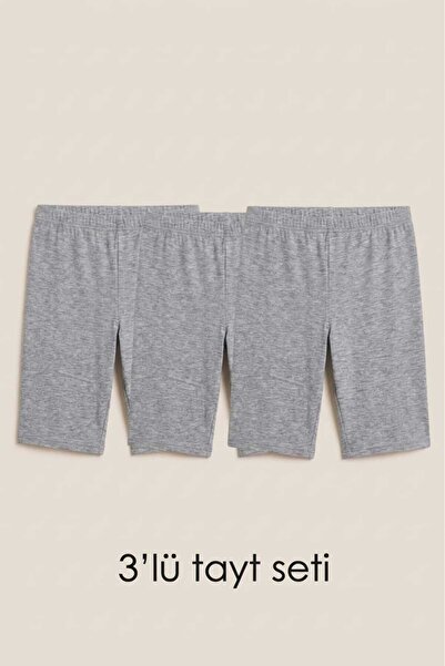 Brashop 3 Pieces of Gray Women's Plus Size High-Waisted Short Leggings - Cott...