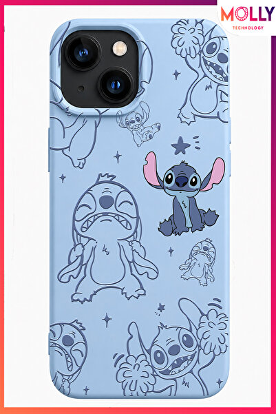 Molly iPhone 13 / 14 İçin Bebe Mavisi Stitch Tatlı Çılgınlık Desenli Silikon ...