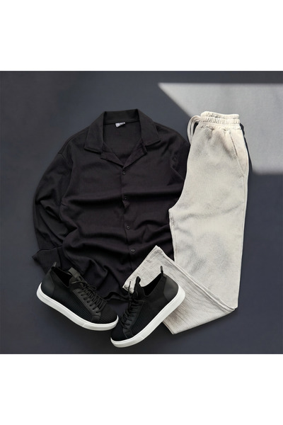 blucombin Men's Bürümcük Seasonal Shirt and Baggy Pants Set 2-Piece Wide Cut