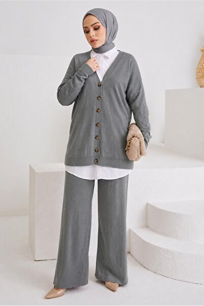 Alvina Button-Detail Tricot Suit with Pants 42463