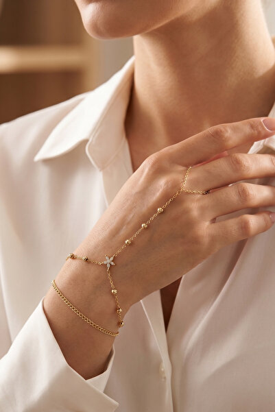 Elika Silver Gold Renk Top Zincirli Lotus Çiçeği Detaylı Şahmeran