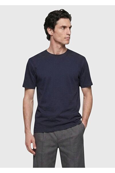 Ramsey Μπλουζάκι Navy Blue απλό βαμβακερό μείγμα