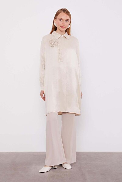 Levidor Cream Ruffle Floral Detail Cupra Shirt