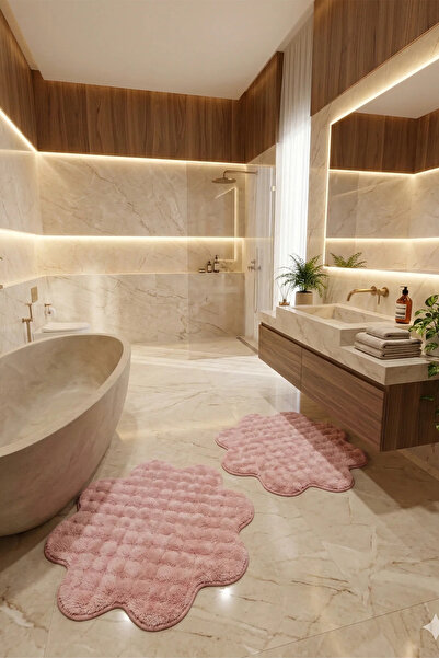 Villadia Home Textile Bubble Papatya Set Banyo Paspası 2'li Set Pofuduk Yumuş...