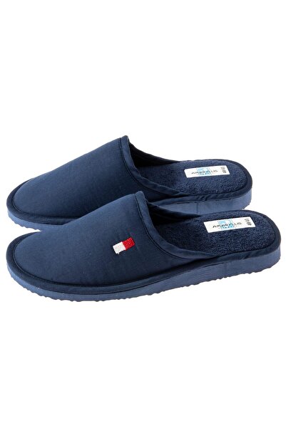 Amaryllis Slippers Ανδρική μπλε βαμβακερή υφασμάτινη ελληνική παντόφλα