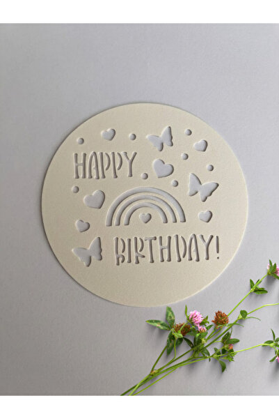 Maku home Happy birtday kelebek - kalp Stencil Şablonu – Pasta Üstü Yazı Kalıbı