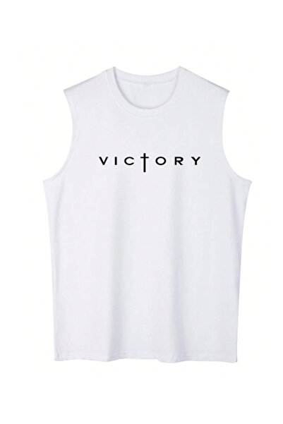 ALCİNOUS Printed White Men's Cotton Training Athlete Tank Top Oversize Sleeve...