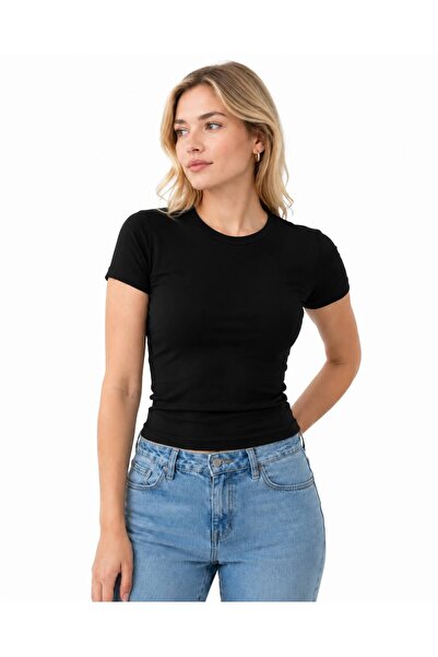 POLYMOOD Women's Black 95% Cotton Body-Fitting Full Length Slim Fit Lycra T-S...