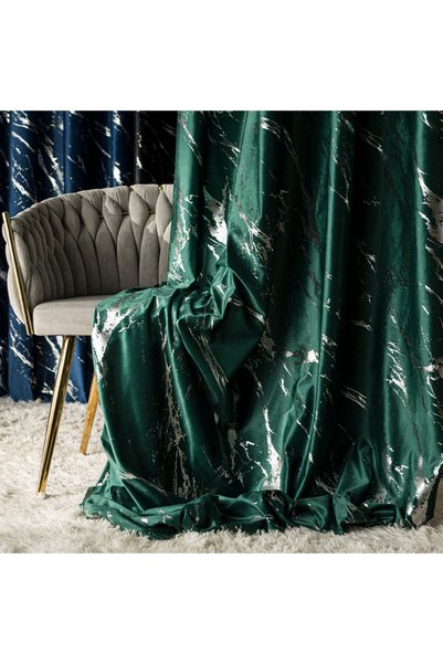 MARMA Perdea gata confecționată cu inele - 140x250cm - verde sticlă închis cu...