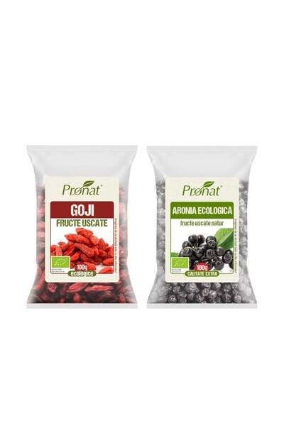 Pronat Pachet Superfructe – Aronia Bio Uscată 100g + Goji Bio 100g