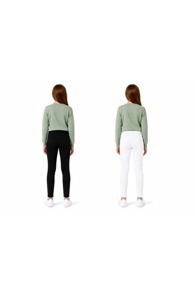 NOVATECH Girls Cotton Stretch Slim Fit Pants Combo Pack (2 Pack) | Black & White | High Waist Full Length Casual Trousers | Soft Breathable School & Daily Wear