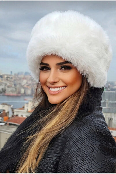 Lovely butik Kadın Peluş Kafkas Kalpak - Kışlık Kürk Görünümlü Şapka
