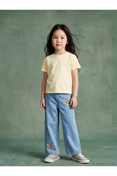 LC Waikiki Ozmarka New Season Wideleg Star Embroidered Girls' Jean Trousers