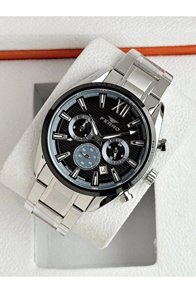 FERRO Silver Steel Cord Men's Wristwatch Fm11800A-A Functions Active Waterpro...