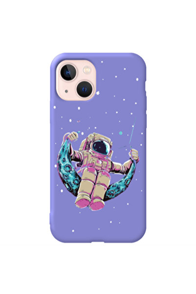 Other Apple iPhone 13 Astronaut swinging on the moon Purple Colored Silicone ...