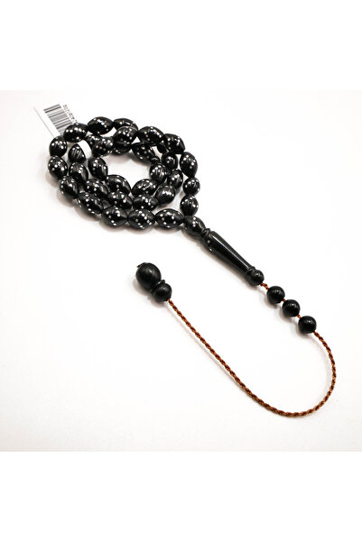 Generic Kook Rosary 33 Beads 7x10.5mm Black Oval Prayer Beads 14g Silver Dot ...