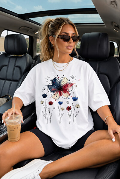 Auryne Jewelry Oversize Boho Floral Flower Unisex Custom Design Print T-Shirt...