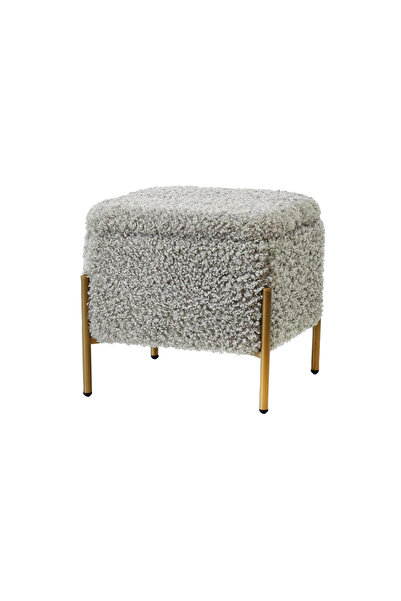 Target Home Σκαμπό σταθερό Teddy γκρι μπουκλέ ύφασμα με αποθηκευτικό χώρο χρυ...