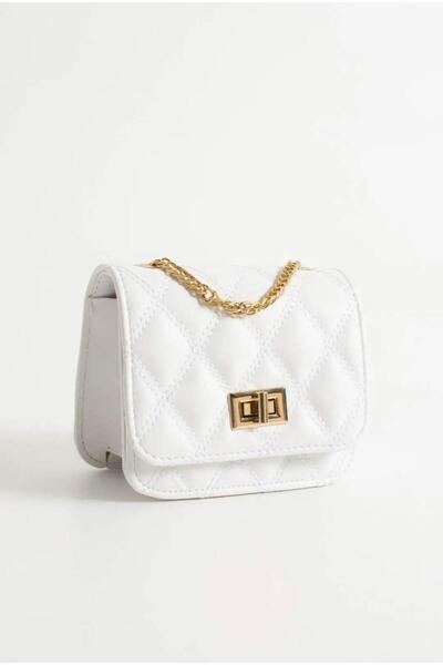 Nura Collection Women's Quilted Mini Chain Strap Shoulder Bag - White